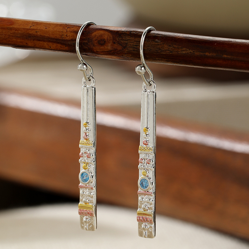 Women's Vintage Handmade Vertical Pillar Pendant Earrings